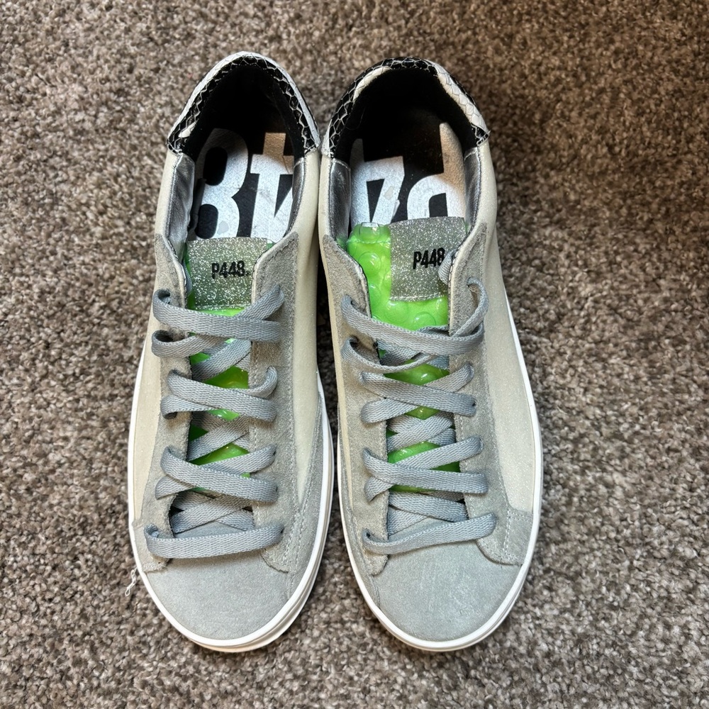 P448 John Low Top Glitter White Lime Green Bubble Sneakers size‎ 38
